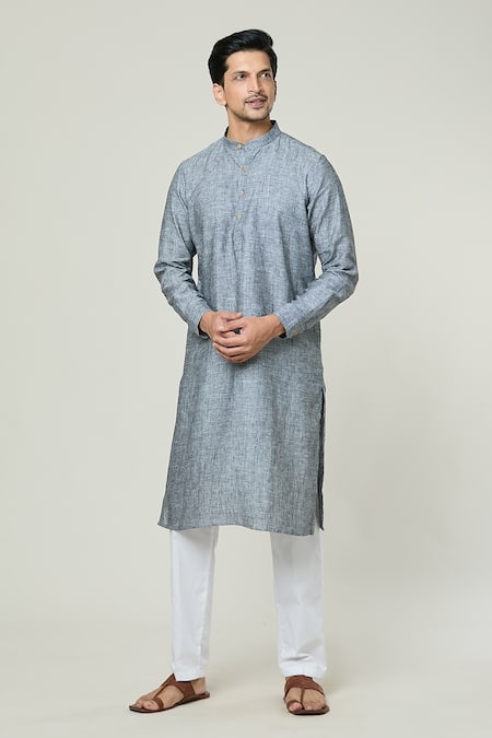 Arihant Rai Sinha Grey Linen Textured Pattern Kurta 