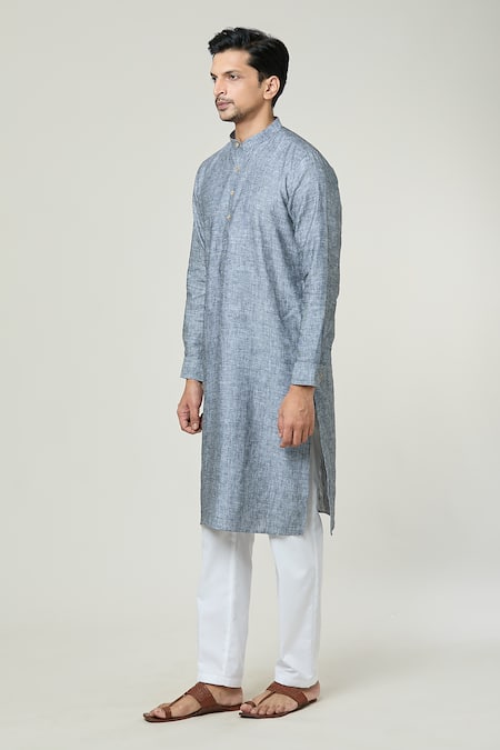 Arihant Rai Sinha_Grey Linen Textured Pattern Kurta _Online_at_Aza_Fashions