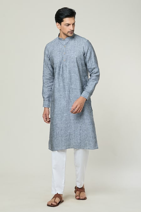 Buy_Arihant Rai Sinha_Grey Linen Textured Pattern Kurta _Online_at_Aza_Fashions