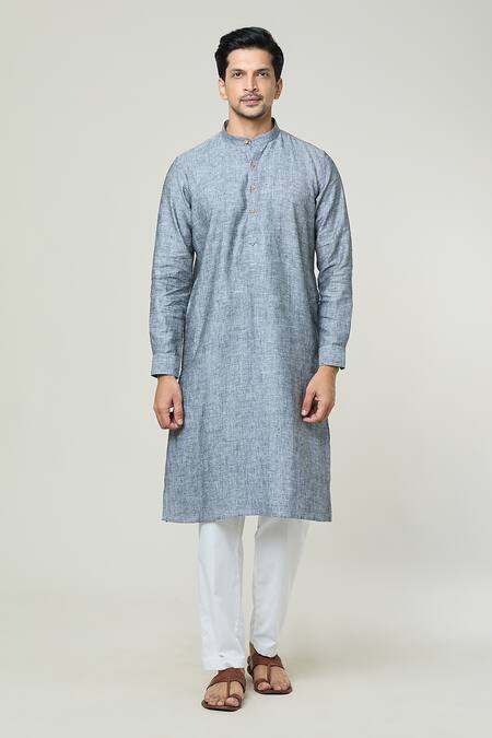 Arihant Rai Sinha_Grey Linen Textured Pattern Kurta _at_Aza_Fashions