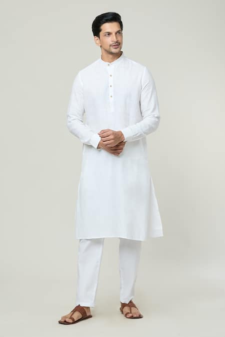 Arihant Rai Sinha White Linen Mandarin Collar Kurta 