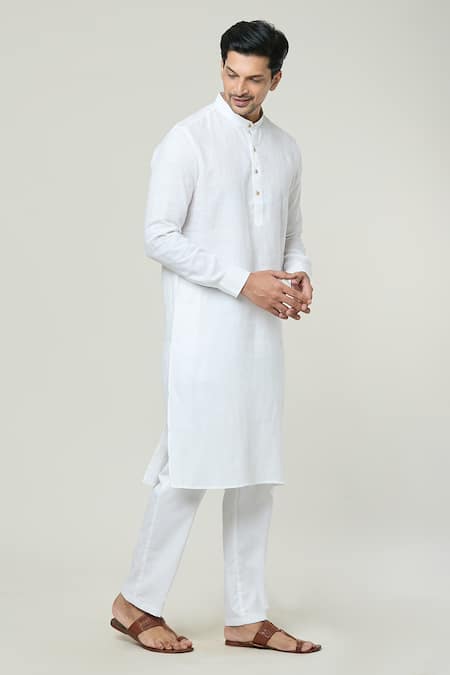 Arihant Rai Sinha White Linen Mandarin Collar Kurta Online at Aza Fashions Arihant Rai Sinha_White Linen Mandarin Collar Kurta _Online_at_Aza_Fashions