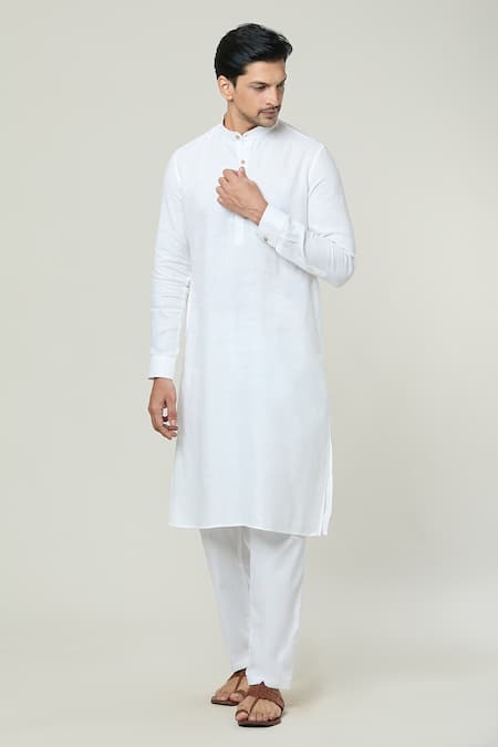 Buy Arihant Rai Sinha White Linen Mandarin Collar Kurta Online at Aza Fashions Buy_Arihant Rai Sinha_White Linen Mandarin Collar Kurta _Online_at_Aza_Fashions