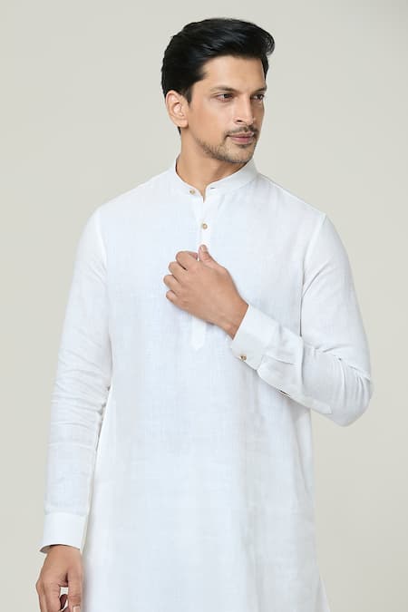 Shop Arihant Rai Sinha White Linen Mandarin Collar Kurta Online at Aza Fashions Shop_Arihant Rai Sinha_White Linen Mandarin Collar Kurta _Online_at_Aza_Fashions