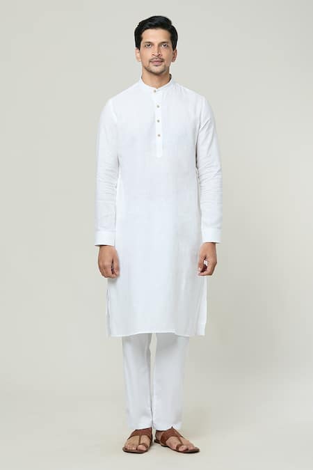 Arihant Rai Sinha White Linen Mandarin Collar Kurta at Aza Fashions Arihant Rai Sinha_White Linen Mandarin Collar Kurta _at_Aza_Fashions