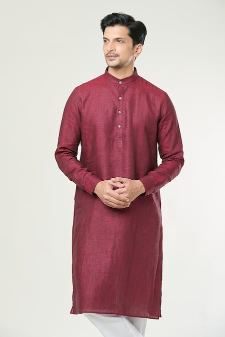 Shop Arihant Rai Sinha Maroon Linen Full Sleeve Straight Kurta Online at Aza Fashions Shop_Arihant Rai Sinha_Maroon Linen Full Sleeve Straight Kurta _Online_at_Aza_Fashions