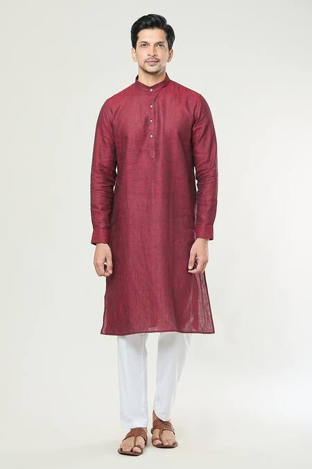 Arihant Rai Sinha Maroon Linen Full Sleeve Straight Kurta at Aza Fashions Arihant Rai Sinha_Maroon Linen Full Sleeve Straight Kurta _at_Aza_Fashions