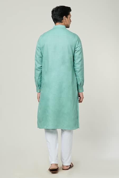 Shop Arihant Rai Sinha Blue Linen Plain Straight Kurta at Aza Fashions Shop_Arihant Rai Sinha_Blue Linen Plain Straight Kurta _at_Aza_Fashions
