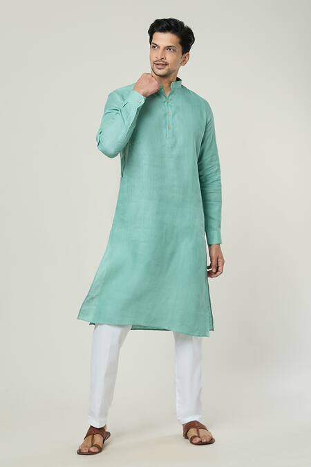 Arihant Rai Sinha Blue Linen Plain Straight Kurta Online at Aza Fashions Arihant Rai Sinha_Blue Linen Plain Straight Kurta _Online_at_Aza_Fashions