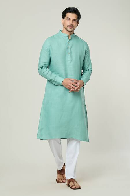 Buy Arihant Rai Sinha Blue Linen Plain Straight Kurta Online at Aza Fashions Buy_Arihant Rai Sinha_Blue Linen Plain Straight Kurta _Online_at_Aza_Fashions