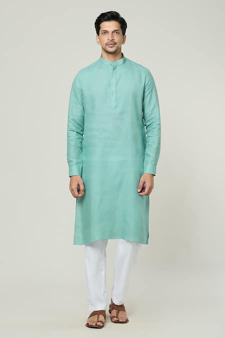 Arihant Rai Sinha Blue Linen Plain Straight Kurta at Aza Fashions Arihant Rai Sinha_Blue Linen Plain Straight Kurta _at_Aza_Fashions