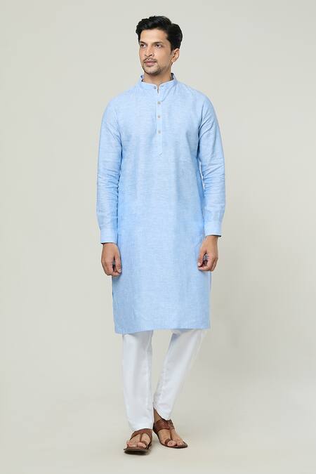 Arihant Rai Sinha_Blue Linen Plain Straight Kurta _at_Aza_Fashions