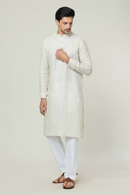 Buy Arihant Rai Sinha Beige Linen Straight Kurta Online at Aza Fashions Buy_Arihant Rai Sinha_Beige Linen Straight Kurta _Online_at_Aza_Fashions