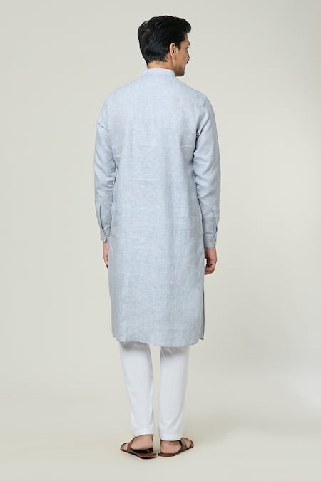 Shop Arihant Rai Sinha Grey Linen Straight Plain Kurta at Aza Fashions Shop_Arihant Rai Sinha_Grey Linen Straight Plain Kurta _at_Aza_Fashions