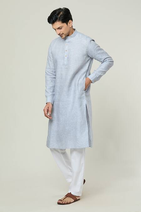 Arihant Rai Sinha Grey Linen Straight Plain Kurta Online at Aza Fashions Arihant Rai Sinha_Grey Linen Straight Plain Kurta _Online_at_Aza_Fashions