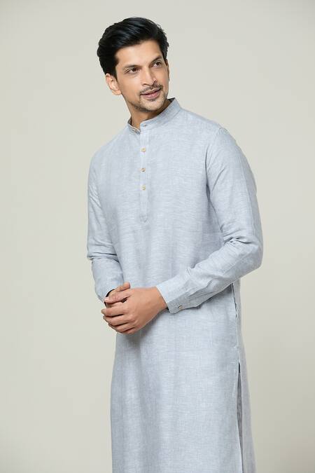 Shop Arihant Rai Sinha Grey Linen Straight Plain Kurta Online at Aza Fashions Shop_Arihant Rai Sinha_Grey Linen Straight Plain Kurta _Online_at_Aza_Fashions