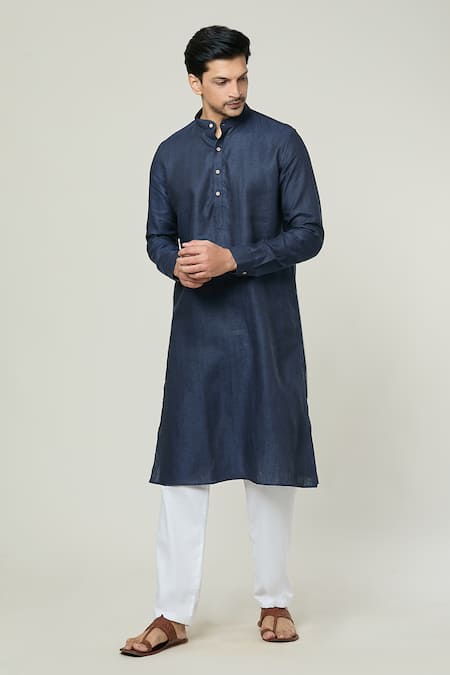 Arihant Rai Sinha Blue Linen Solid Straight Kurta