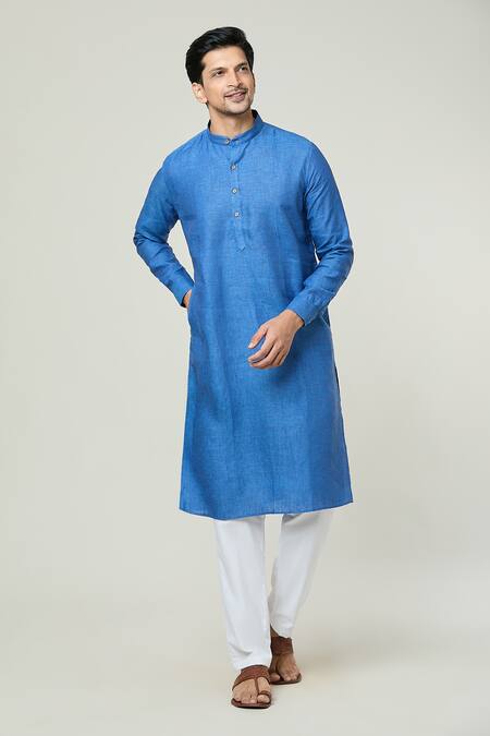 Buy_Arihant Rai Sinha_Blue Linen Straight Kurta _Online_at_Aza_Fashions