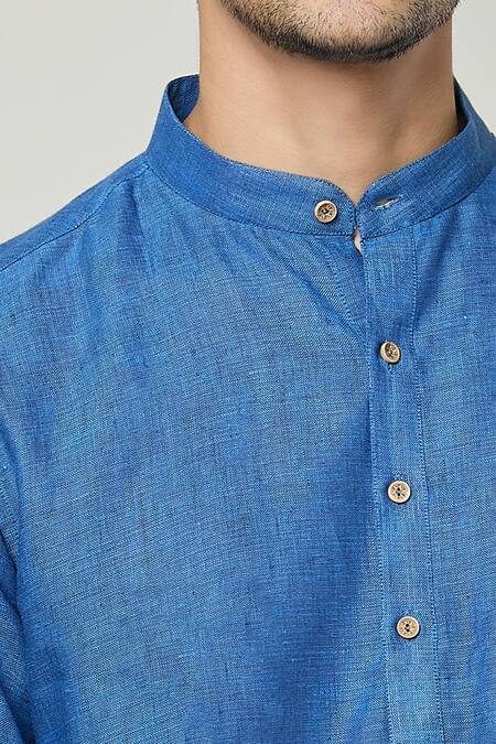 Arihant Rai Sinha_Blue Linen Straight Kurta _at_Aza_Fashions