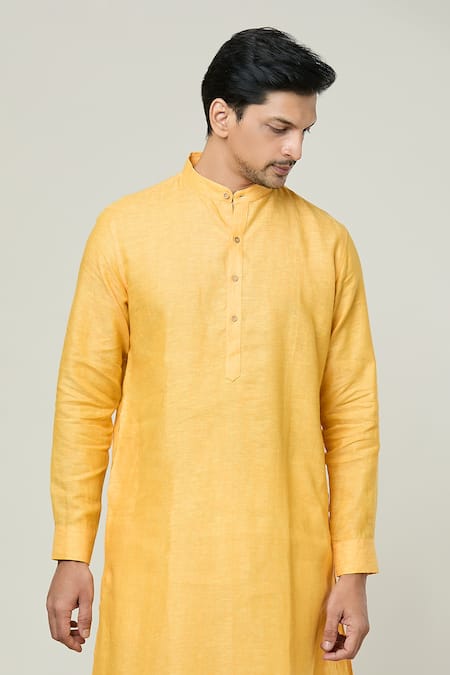 Buy Arihant Rai Sinha Yellow Linen Straight Long Kurta Online at Aza Fashions Buy_Arihant Rai Sinha_Yellow Linen Straight Long Kurta _Online_at_Aza_Fashions