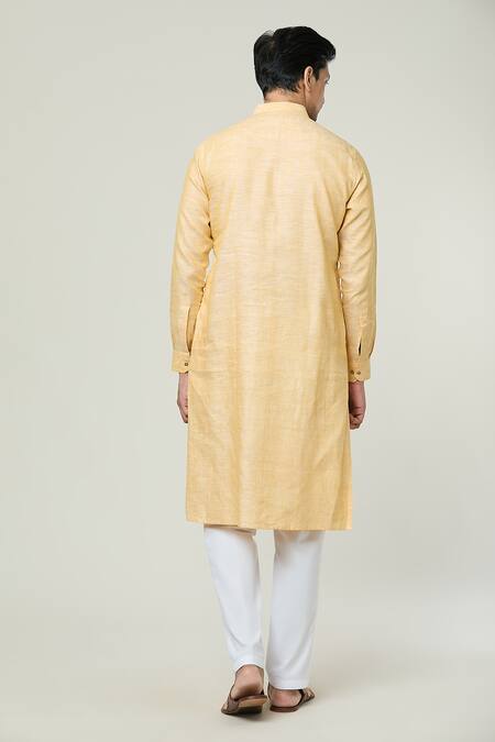 Shop Arihant Rai Sinha Yellow Linen Straight Kurta at Aza Fashions Shop_Arihant Rai Sinha_Yellow Linen Straight Kurta _at_Aza_Fashions