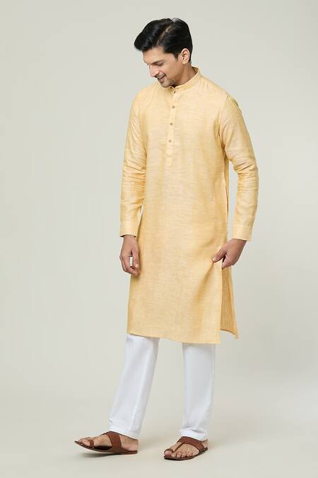 Arihant Rai Sinha Yellow Linen Straight Kurta Online at Aza Fashions Arihant Rai Sinha_Yellow Linen Straight Kurta _Online_at_Aza_Fashions