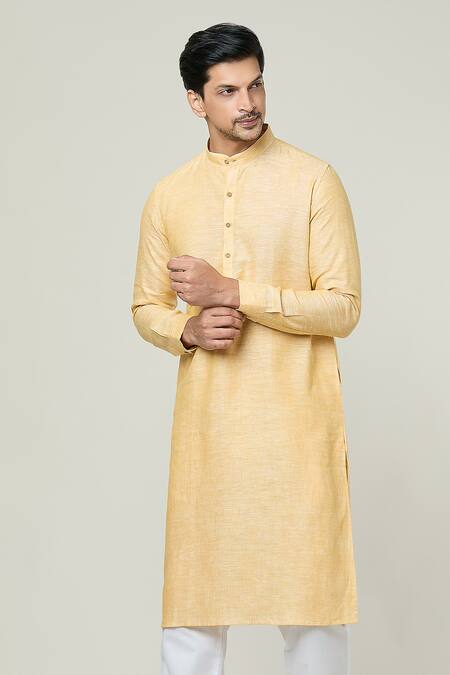 Buy Arihant Rai Sinha Yellow Linen Straight Kurta Online at Aza Fashions Buy_Arihant Rai Sinha_Yellow Linen Straight Kurta _Online_at_Aza_Fashions