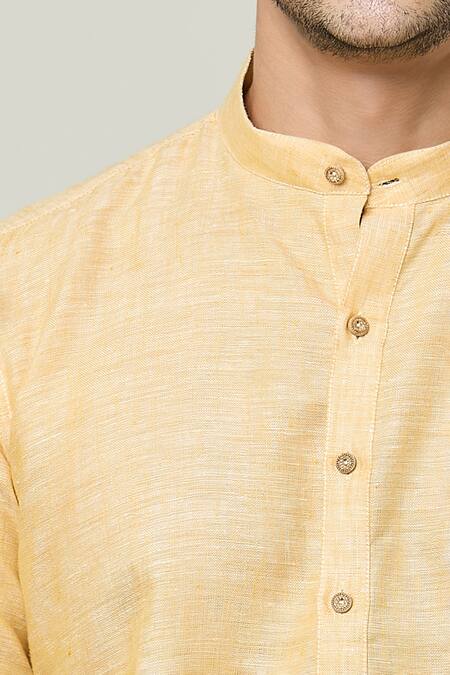 Shop Arihant Rai Sinha Yellow Linen Straight Kurta Online at Aza Fashions Shop_Arihant Rai Sinha_Yellow Linen Straight Kurta _Online_at_Aza_Fashions