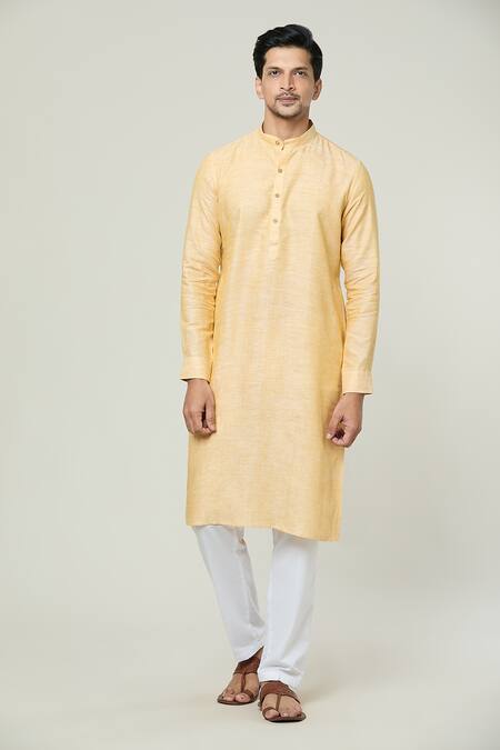Arihant Rai Sinha Yellow Linen Straight Kurta at Aza Fashions Arihant Rai Sinha_Yellow Linen Straight Kurta _at_Aza_Fashions