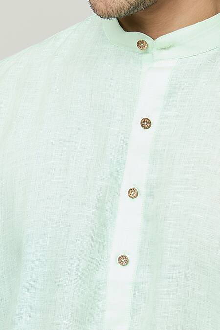 Shop_Arihant Rai Sinha_Green Linen Full Sleeve Solid Kurta _Online_at_Aza_Fashions