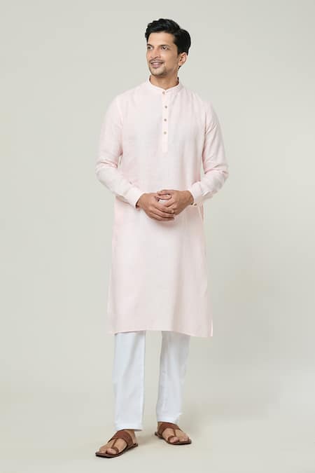 Arihant Rai Sinha Linen Mandarin Collar Plain Kurta 