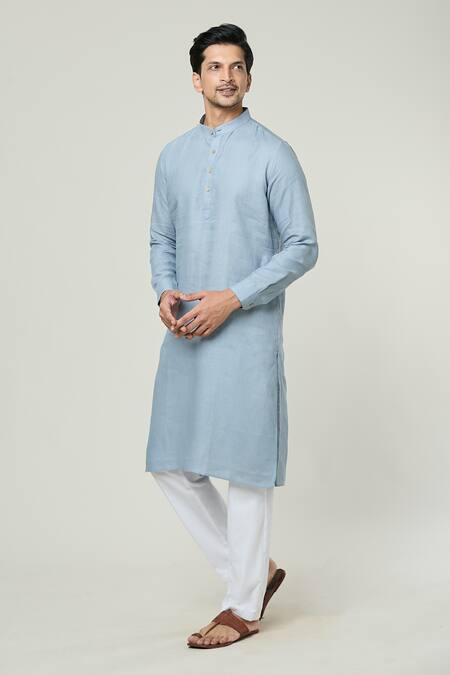 Arihant Rai Sinha_Grey Linen Straight Kurta _Online_at_Aza_Fashions