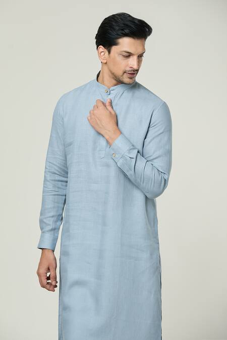 Buy_Arihant Rai Sinha_Grey Linen Straight Kurta _Online_at_Aza_Fashions