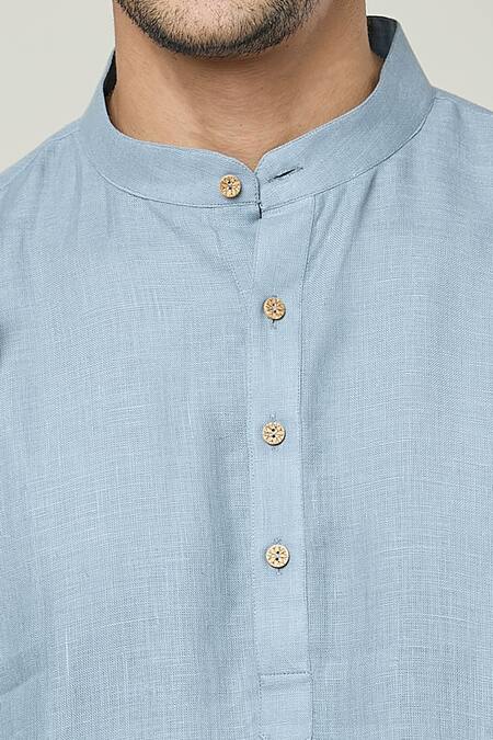 Shop_Arihant Rai Sinha_Grey Linen Straight Kurta _Online_at_Aza_Fashions