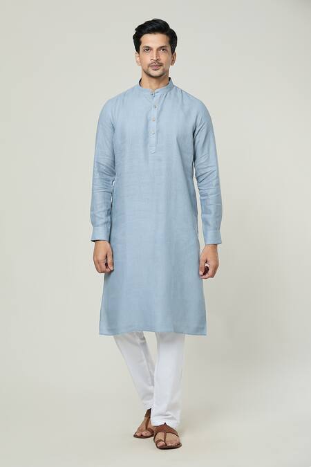 Arihant Rai Sinha_Grey Linen Straight Kurta _at_Aza_Fashions