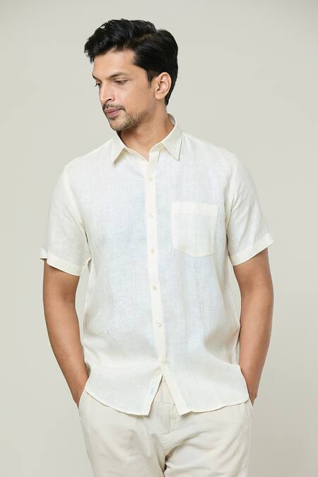 Shop_Arihant Rai Sinha_Cream Linen Solid Shirt _Online_at_Aza_Fashions