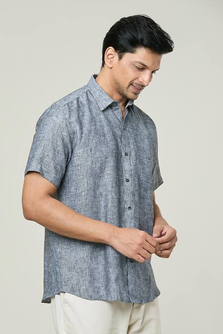 Buy Aryavir Malhotra Grey Linen Textured Shirt Online at Aza Fashions Buy_Aryavir Malhotra_Grey Linen Textured Shirt _Online_at_Aza_Fashions
