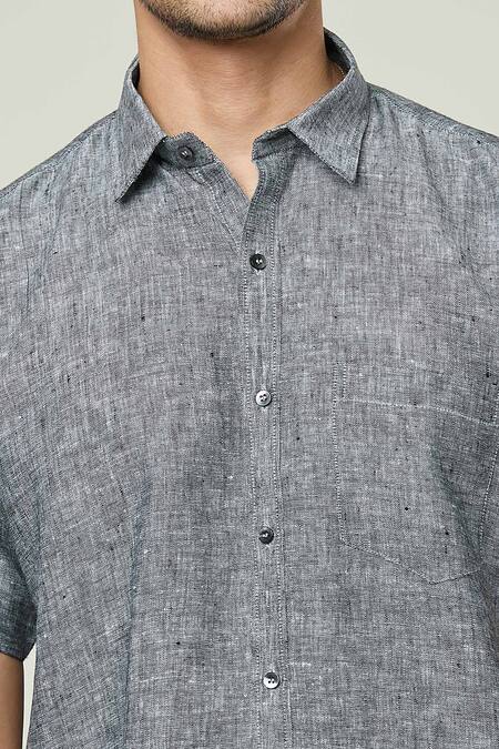 Aryavir Malhotra Grey Linen Textured Shirt at Aza Fashions Aryavir Malhotra_Grey Linen Textured Shirt _at_Aza_Fashions