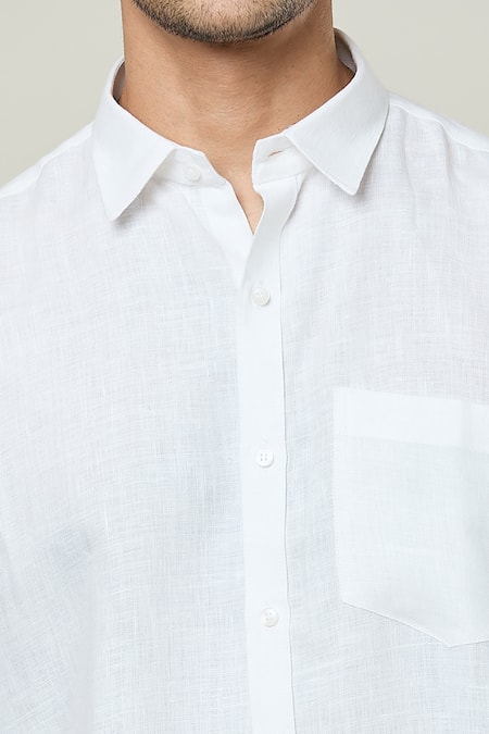 Aryavir Malhotra White Linen Solid Half Sleeves Shirt at Aza Fashions Aryavir Malhotra_White Linen Solid Half Sleeves Shirt _at_Aza_Fashions