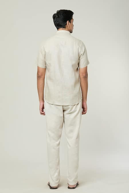 Shop Aryavir Malhotra Beige Linen Plain Shirt at Aza Fashions Shop_Aryavir Malhotra_Beige Linen Plain Shirt _at_Aza_Fashions