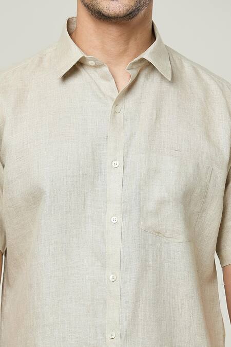 Aryavir Malhotra Beige Linen Plain Shirt at Aza Fashions Aryavir Malhotra_Beige Linen Plain Shirt _at_Aza_Fashions