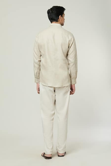 Shop Aryavir Malhotra Beige Linen Plain Full Sleeves Shirt at Aza Fashions Shop_Aryavir Malhotra_Beige Linen Plain Full Sleeves Shirt _at_Aza_Fashions