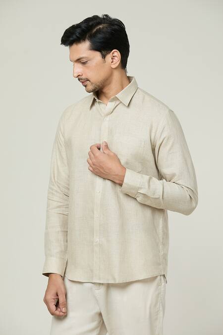 Buy Aryavir Malhotra Beige Linen Plain Full Sleeves Shirt Online at Aza Fashions Buy_Aryavir Malhotra_Beige Linen Plain Full Sleeves Shirt _Online_at_Aza_Fashions