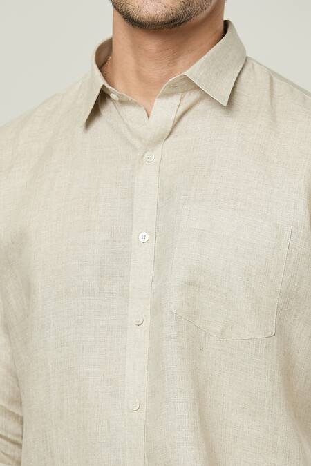 Shop Aryavir Malhotra Beige Linen Plain Full Sleeves Shirt Online at Aza Fashions Shop_Aryavir Malhotra_Beige Linen Plain Full Sleeves Shirt _Online_at_Aza_Fashions