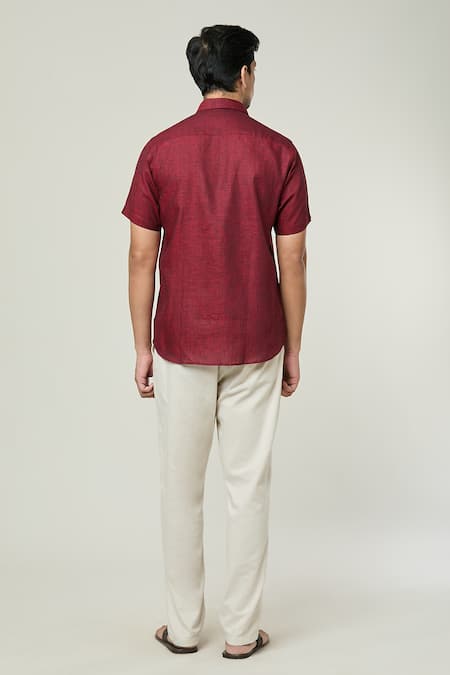 Aryavir Malhotra Textured Half Sleeves Linen Shirt 