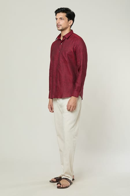 Buy Aryavir Malhotra Maroon Linen Textured Full Sleeves Shirt Online at Aza Fashions Buy_Aryavir Malhotra_Maroon Linen Textured Full Sleeves Shirt _Online_at_Aza_Fashions