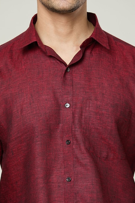Buy Aryavir Malhotra Maroon Linen Textured Full Sleeves Shirt Buy_Aryavir Malhotra_Maroon Linen Textured Full Sleeves Shirt