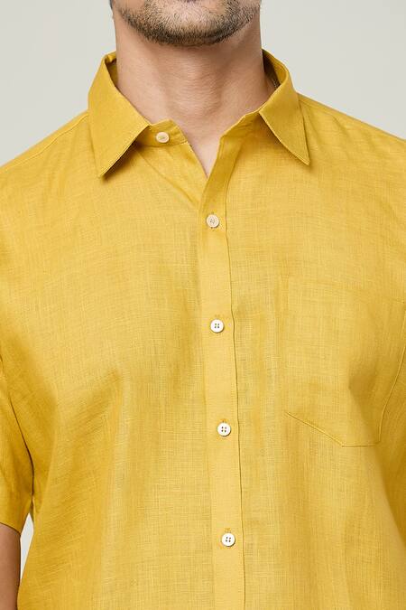 Buy Aryavir Malhotra Yellow Linen Solid Half Sleeves Shirt Buy_Aryavir Malhotra_Yellow Linen Solid Half Sleeves Shirt