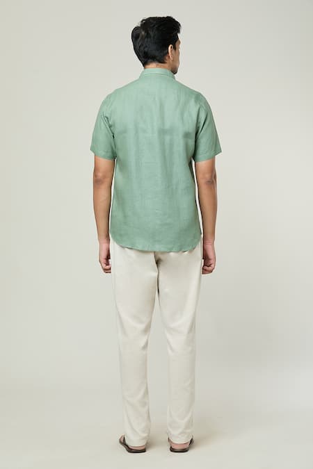 Shop Aryavir Malhotra Green Linen Half Sleeves Shirt at Aza Fashions Shop_Aryavir Malhotra_Green Linen Half Sleeves Shirt _at_Aza_Fashions