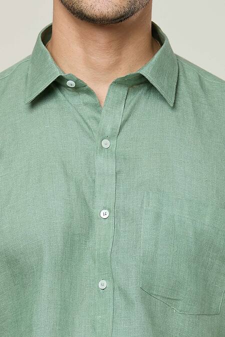 Buy Aryavir Malhotra Green Linen Half Sleeves Shirt Buy_Aryavir Malhotra_Green Linen Half Sleeves Shirt